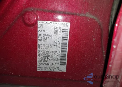 2019 Nissan Rogue Sv from USA, damaged, VIN 5N1AT2MT7KC844920